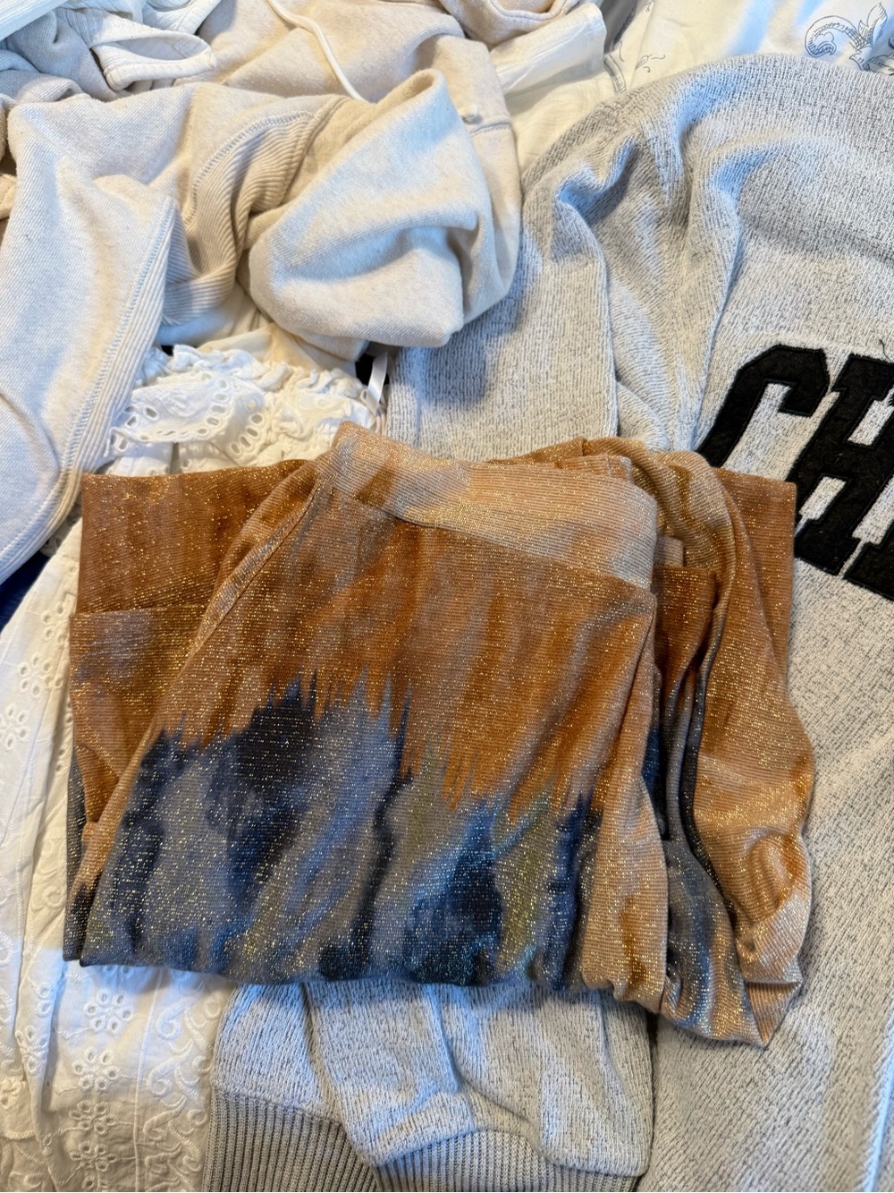 Shimmery Brown & Blue Metallic Knit Top